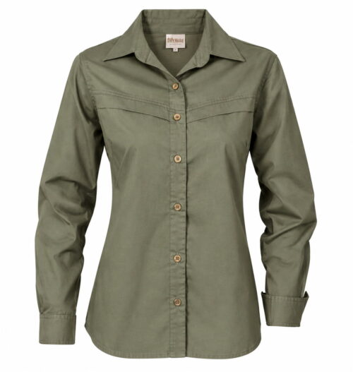 Olive Green Western Button-Up Shirt (1) Chemise à manches longues pour femme Finch
